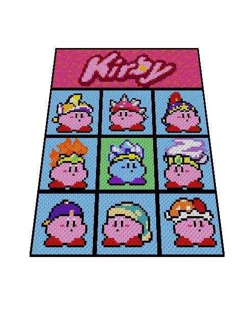 KIRBY - Häkelmuster, Grafik für C2C, Häkeldecke od Kissen Ecke zu Ecke, mit geschriebener Anleitung