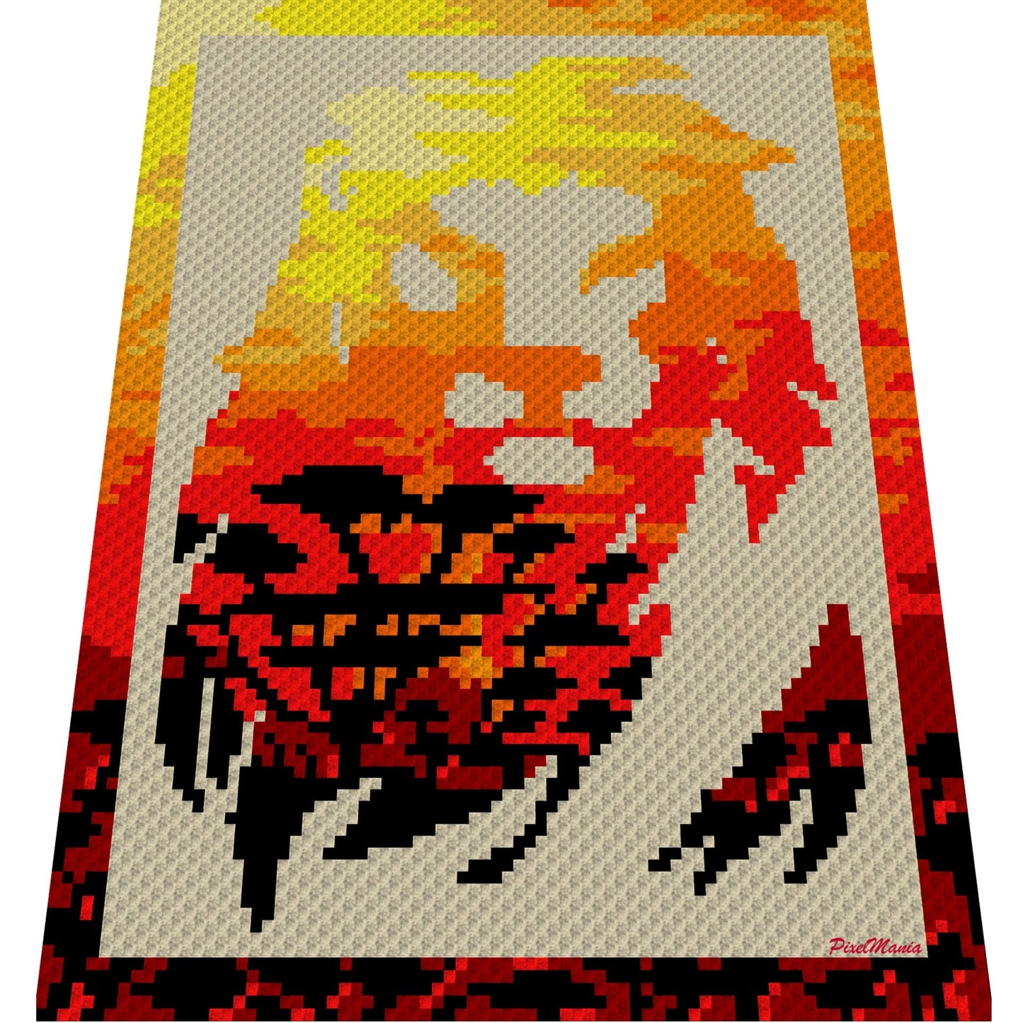 LÖWE - Grafik für C2C, Häkeldecke Ecke zu Ecke, mit geschriebener & Farb-Block Anleitung, Löwenkopf Silhouette