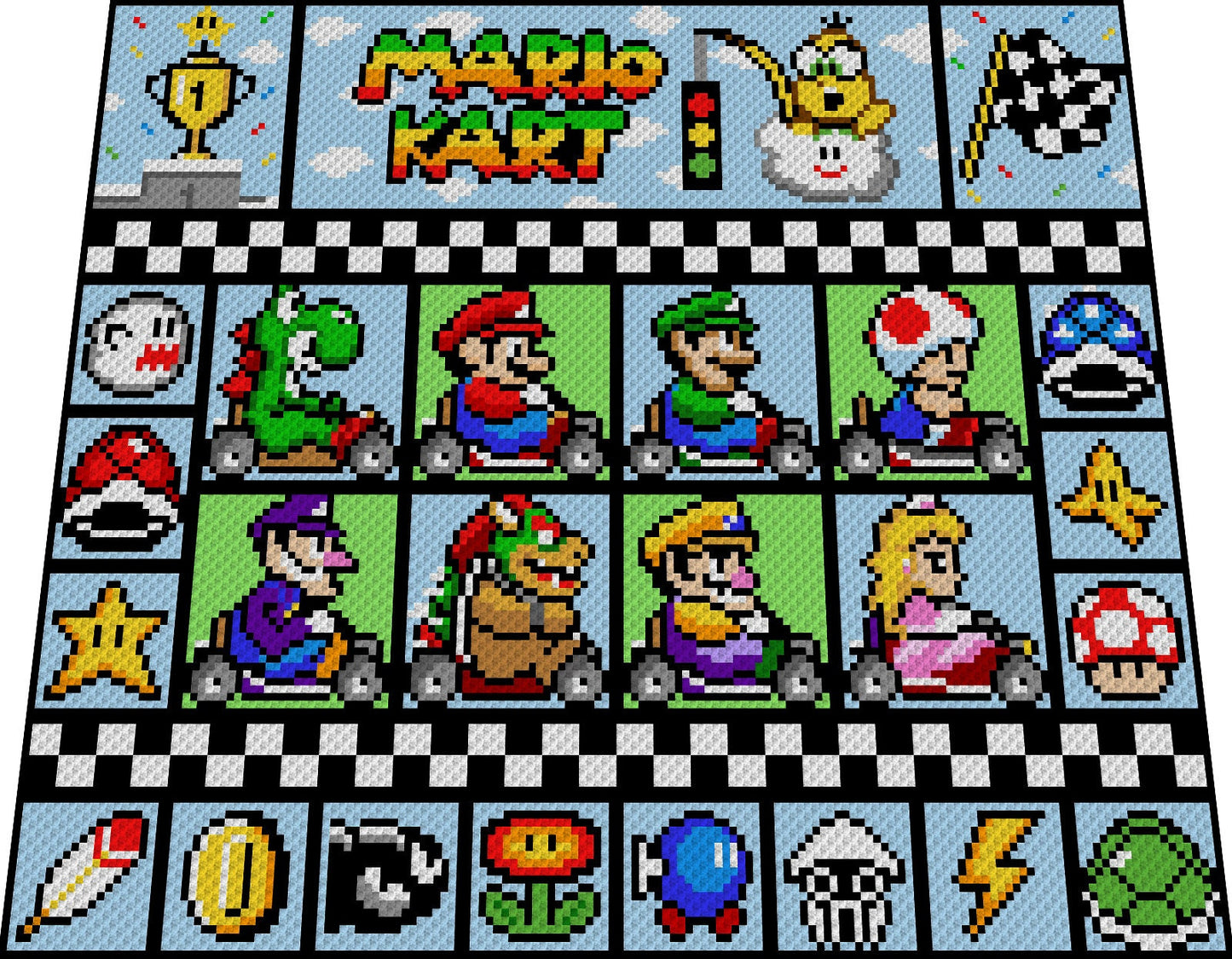 EXTANSiON Pack 1 - MARiO KART- XL Decke - Super Mario inspirierte XL-Decke, Häkelmuster, Grafik für c2c, Häkeldecke Super Mario, Gamerdecke