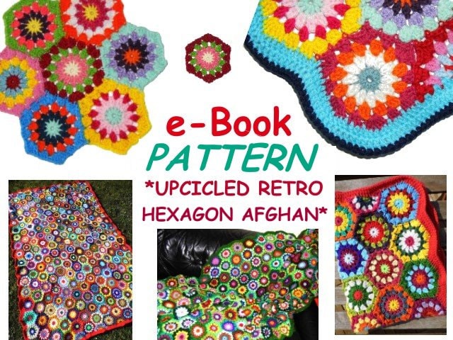 e-Book *Decke - Blanket UPCYCLED RETRO HExAGON* Häkelanleitung, pdf-Datei, deutsch & US-Englisch, Häkeldecke, Granny Square,