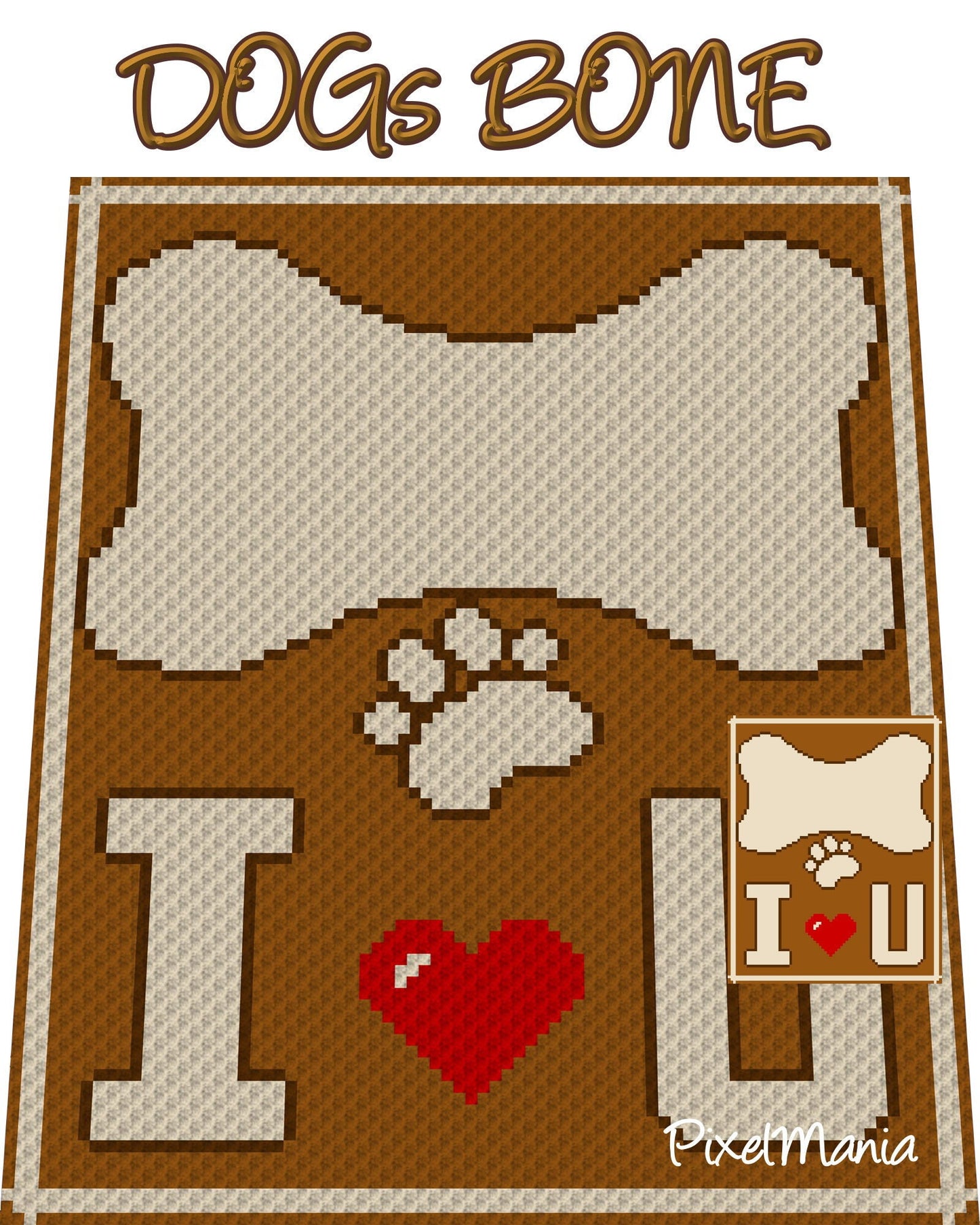 DOG BONES, crochet pattern, graphic for C2C, crochet blanket corner to corner, with written & color block instructions
