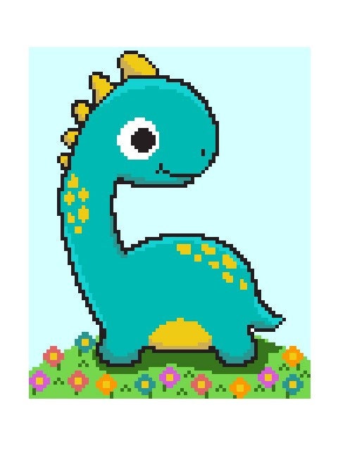 DINO DippY - LONG NECK, Sc crochet pattern, graphic for Sc, crochet blanket single crochet, Tunisian, double crochet, sc & color block instructions