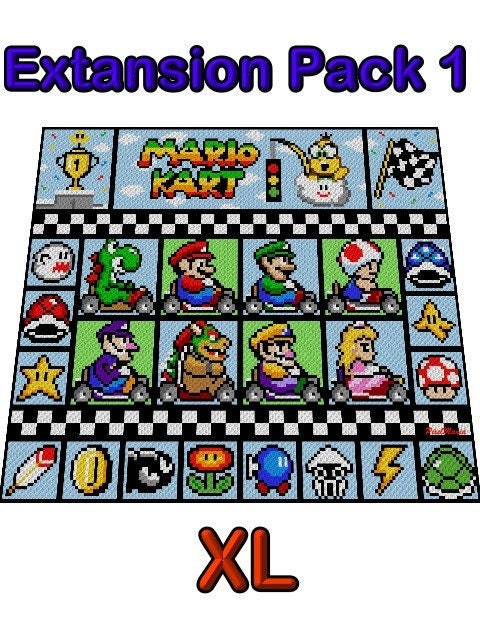 EXTANSiON Pack 1 - MARiO KART- XL Decke - Super Mario inspirierte XL-Decke, Häkelmuster, Grafik für c2c, Häkeldecke Super Mario, Gamerdecke