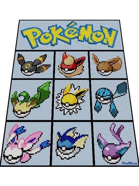 EVOLI - POKEBÄLLE - Pokémon - Häkelmuster, Grafik für C2C, Häkeldecke od Kissen