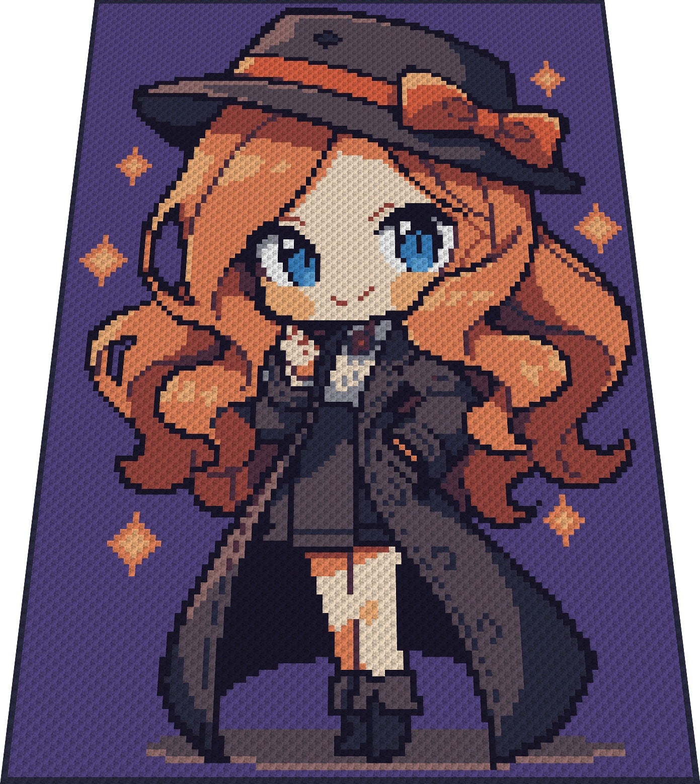 LITTLE DETECTIVE GIRL, graphic for C2C, mini c2c crochet blanket