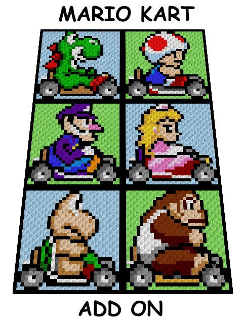 MARIO KART - ADD On - Super Mario inspirierte Decke, Häkelmuster, Grafik für C2C Häkeldecke Ecke zu Ecke mit geschr. & Farb-Block Anleitung