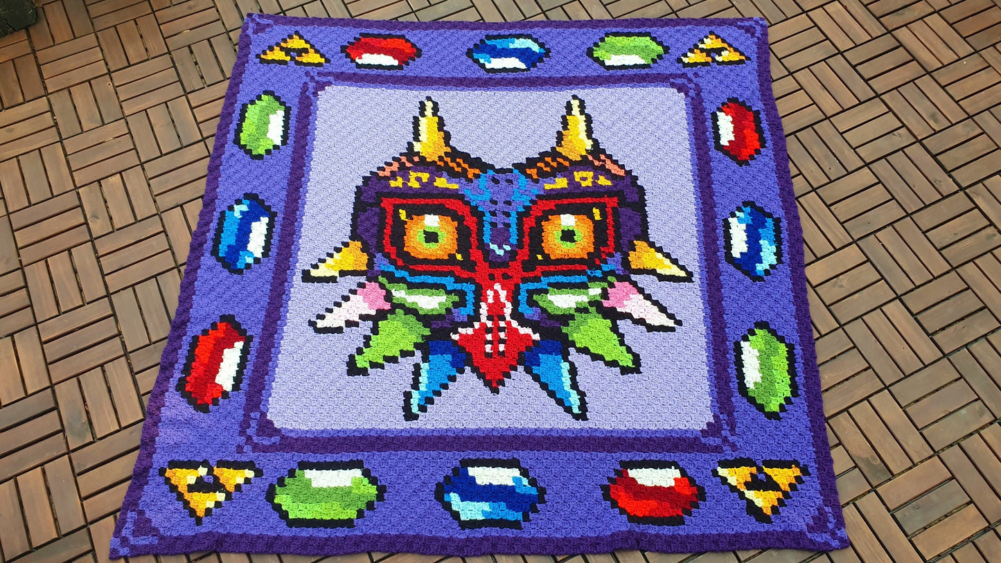 Majoras Mask inspirierte Decke - Häkelmuster, Grafik für C2C, Häkeldecke Ecke zu Ecke, mit geschriebener & Farb-Block Anleitung