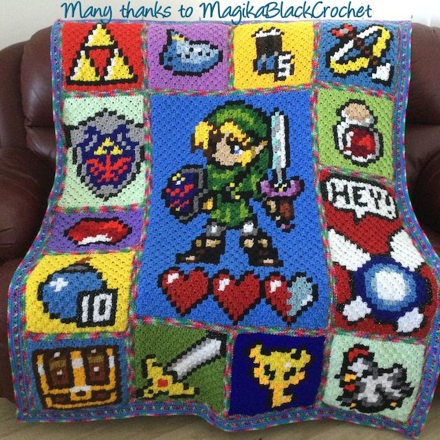 The Legend of Zelda inspirierte Decke, Häkelmuster, Grafik für C2C, Häkeldecke Ecke zu Ecke, mit geschriebener Anleitung