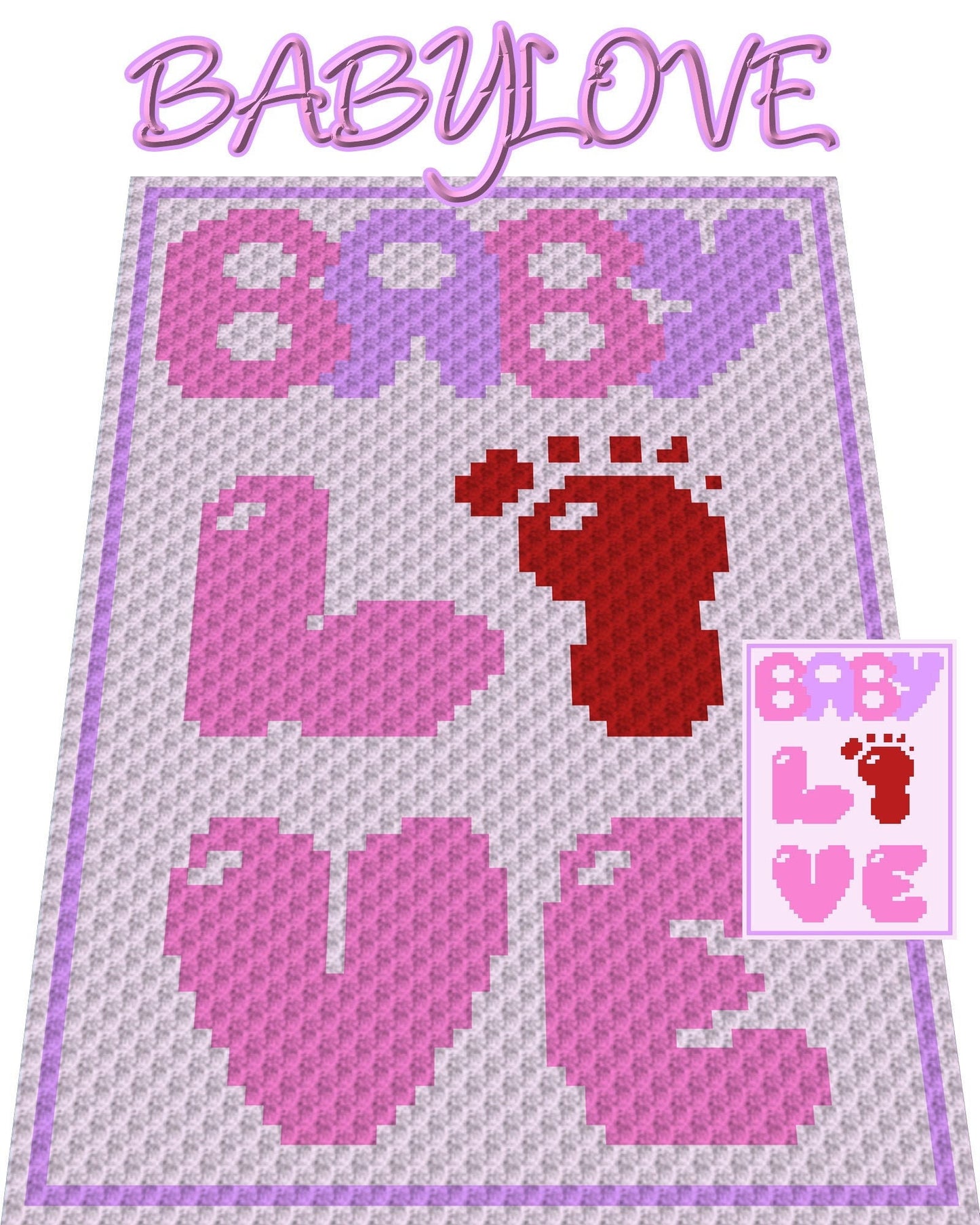 BABY LOVE GIRL, Häkelmuster, Grafik für C2C, Häkeldecke Ecke zu Ecke, mit geschriebener & Farb-Block Anleitung