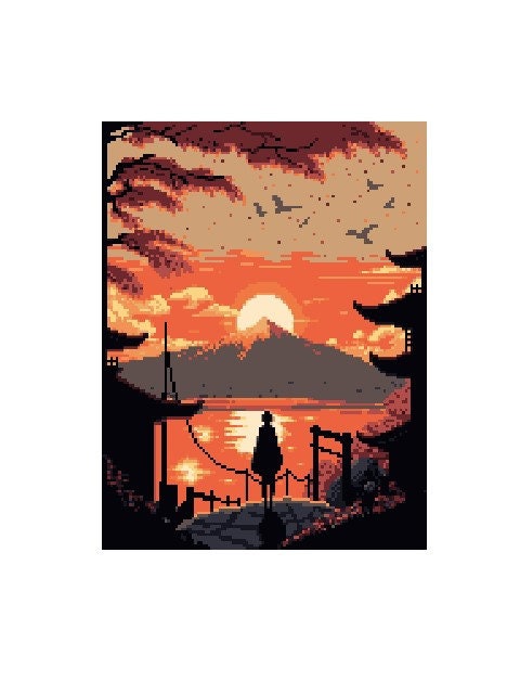 JAPANISCHER SONNENUNTERGANG, Grafik für C2C Häkeldecke