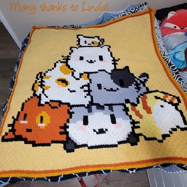 Kätzchen - Häkelmuster, Grafik für C2C, Häkeldecke Ecke zu Ecke, mit geschriebener & Farb-Block Anleitung