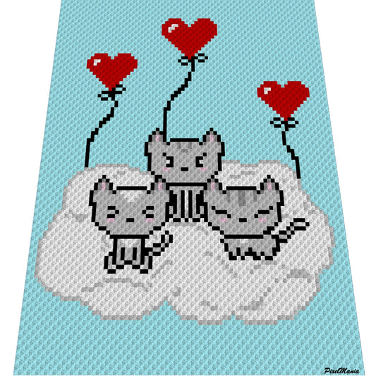 3 liTTle CatS häkeln Diagramm Grafik(c2c, mini c2c, sc, hdc, dc, tss), Kreuzstich, stricken; PDF, schriftl. Angaben & Farb-Block-Anweisungen
