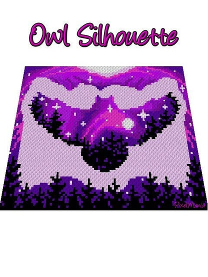 EULE SILHOUETTE - pink, Grafik für C2C, Häkeldecke Ecke zu Ecke,  mit geschriebener & Farb-Block Anleitung