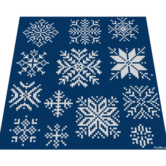 13 SCHNEEFLOCKEN - Häkelmuster, Grafik für C2C, Häkeldecke, Kissen, Poncho, Schal, Tasche Ecke zu Ecke, geschriebene & Farb-Block Anleitung