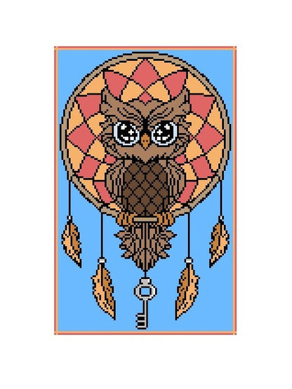 OWL - DREAM CATCHER - Sc crochet pattern, graphic for Sc, crochet blanket single crochet, tunisian, double crochet, sc & color block instructions