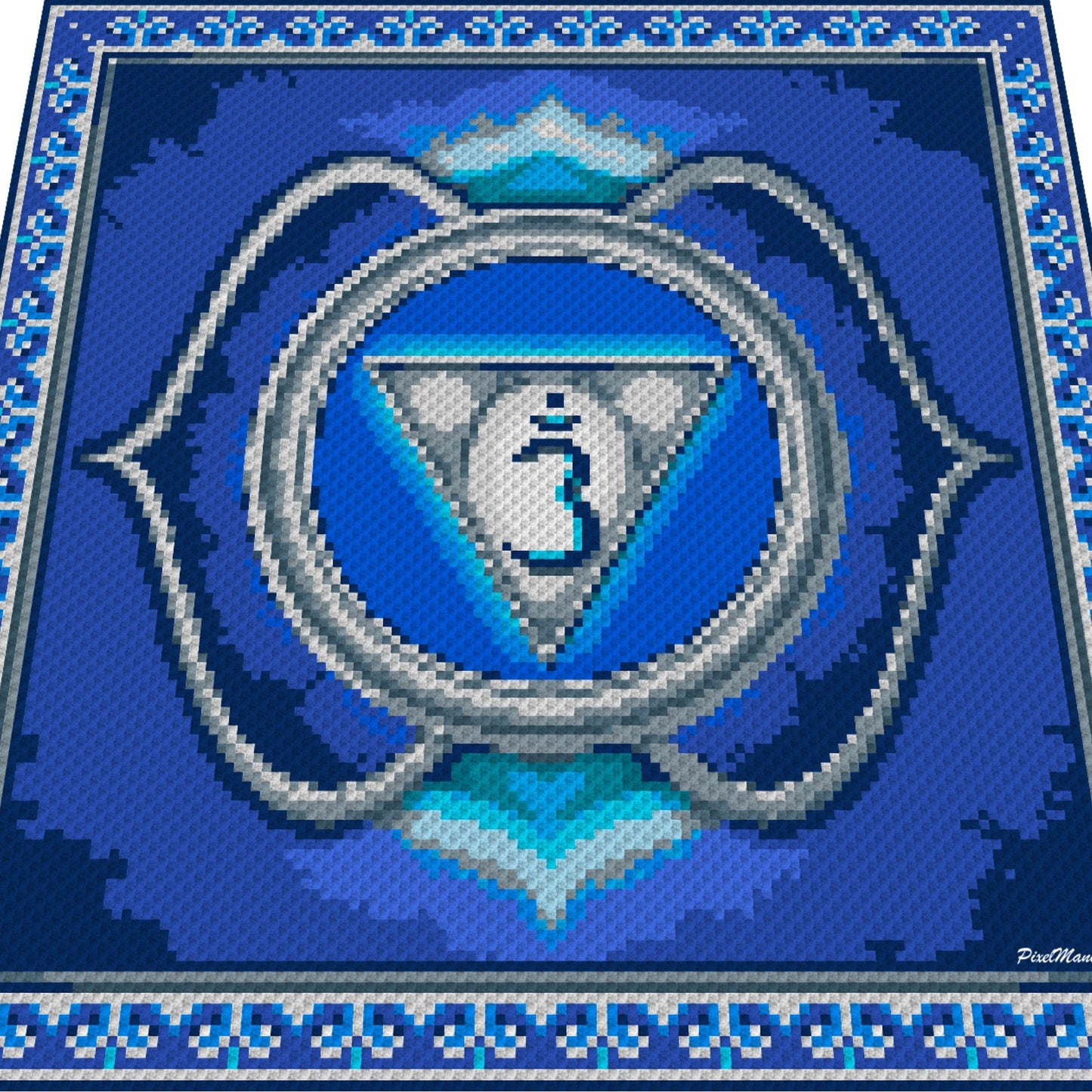 AJNA CHAKRA - drittes Auge -Grafik für C2C Häkeldecke Ecke zu Ecke, Häkelmuster mit geschriebener & Farb-Block Anleitung für Engelsdecke