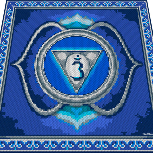 AJNA CHAKRA - drittes Auge -Grafik für C2C Häkeldecke Ecke zu Ecke, Häkelmuster mit geschriebener & Farb-Block Anleitung für Engelsdecke