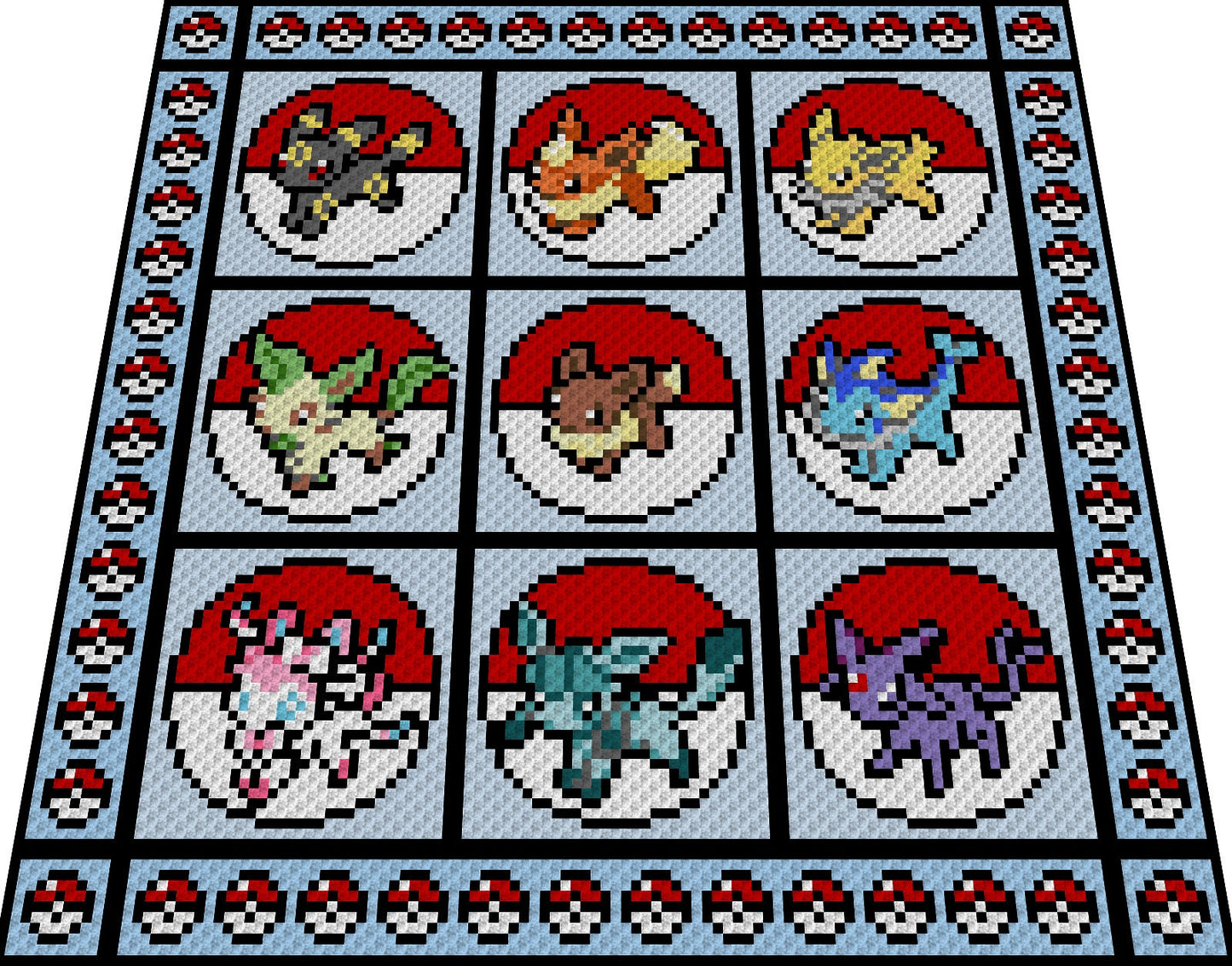 EVOLUTION - EVOLI - POKEBÄLLE - Pokémon - Evoli Entwicklung, Häkelmuster, Grafik für C2C, Häkeldecke od Kissen
