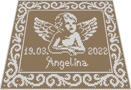 ENGEL -Grafik für C2C Häkeldecke Ecke zu Ecke, Häkelmuster mit geschriebener & Farb-Block Anleitung für Engelsdecke