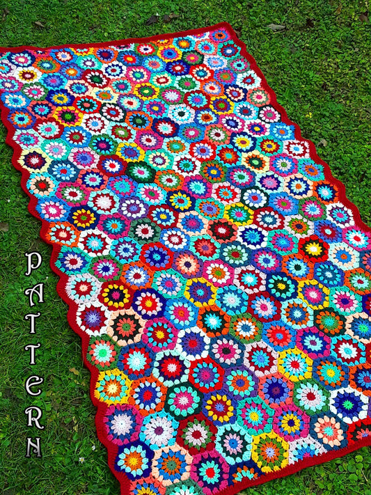e-Book *Blanket UPCYCLED RETRO HExAGON* Crochet pattern, pdf-file, German & US English, crochet blanket, Granny Square,