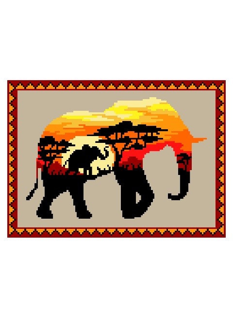 AFRIKANISCHER ELEFANT, Grafik für C2C, Häkeldecke Ecke zu Ecke,  mit geschriebener & Farb-Block Anleitung