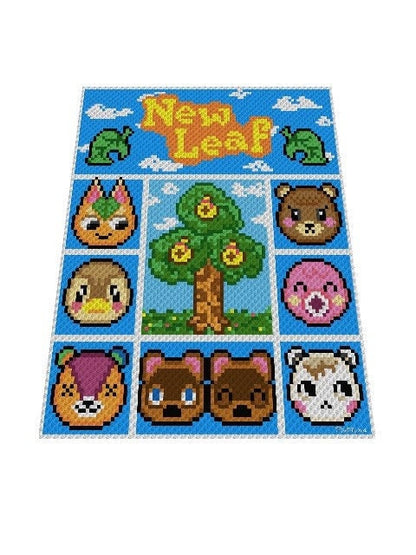 ANIMAL CROSSING - New Leaf inspired blanket, crochet pattern, graphic for C2C, crochet blanket corner to corner, with written instructions
