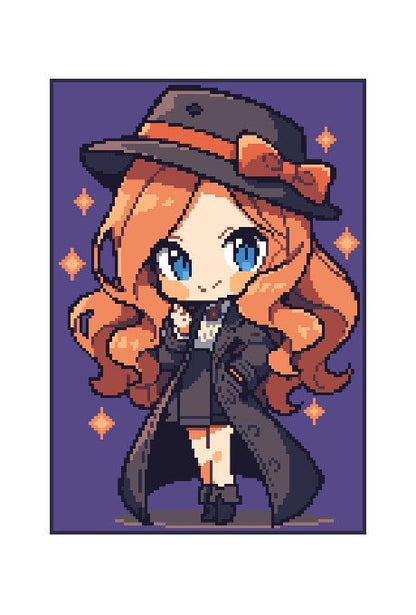 LITTLE DETECTIVE GIRL, Grafik für C2C, mini c2c Häkeldecke