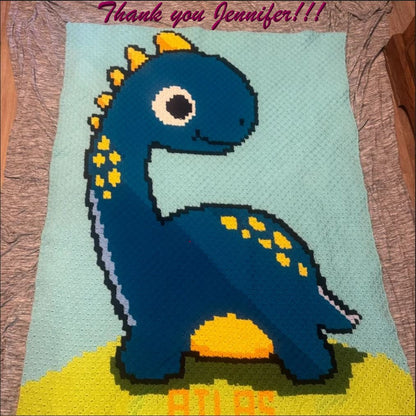 DINO DIPPY - Langhals, Häkelmuster, Grafik für C2C, Häkeldecke Ecke zu Ecke,  mit geschriebener & Farb-Block Anleitung