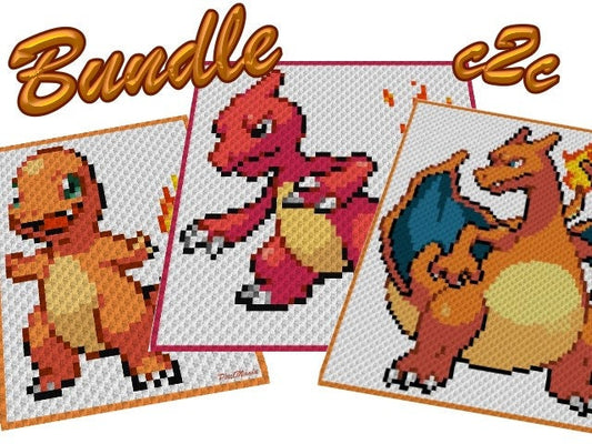 BUNDLE - Glumanda, Glutexo, Glurak - POKÉMON inspirierte C2C - Häkelmuster