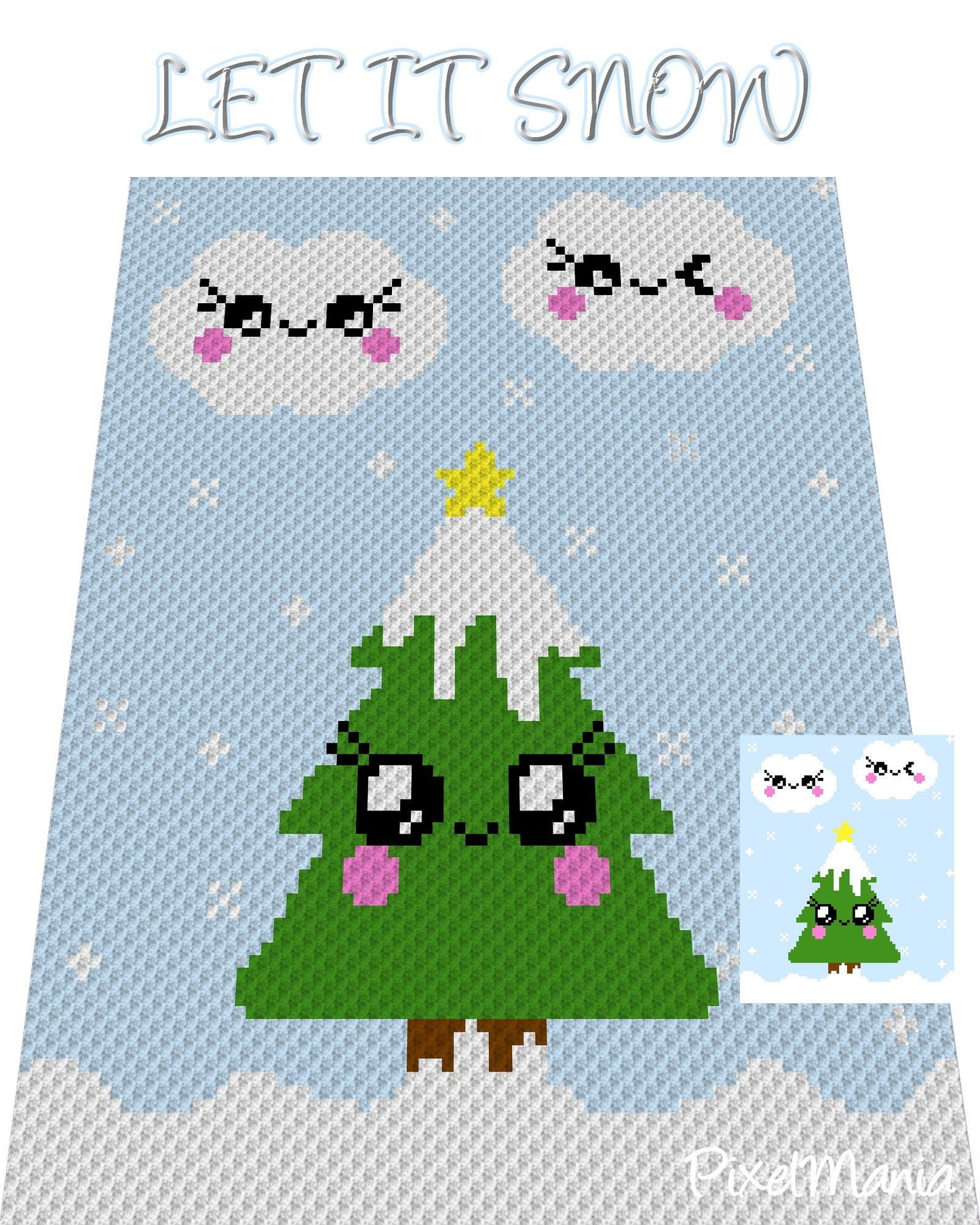 BAUM - Let it snow, Häkelmuster, Grafik für C2C, Häkeldecke Ecke zu Ecke,  mit geschriebener & Farb-Block Anleitung