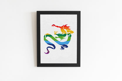 Japanischer Regenbogen Drache - modernes KREUZSTICH MUSTER - Tierbild, Fabelwesen
