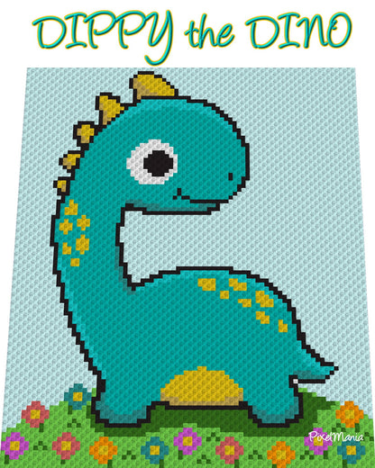 DINO DIPPY - Langhals, Häkelmuster, Grafik für C2C, Häkeldecke Ecke zu Ecke,  mit geschriebener & Farb-Block Anleitung