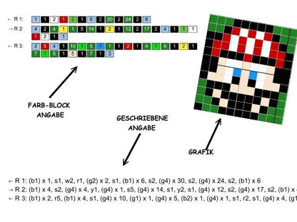 Christmas with MARIO inspirierte Decke - Häkelmuster, Grafik für SC, Häkeldecke dc hdc,  mit geschr. & Farb-Block Anleitung