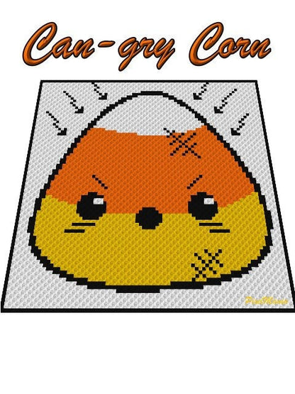 CAN-GRY CORN -  Häkelmuster, Grafik für C2C, Häkeldecke Ecke zu Ecke,  mit geschriebener & Farb-Block Anleitung Zuckerhut, Halloween