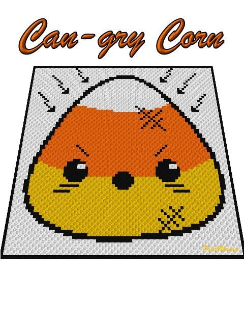 CAN-GRY CORN -  Häkelmuster, Grafik für C2C, Häkeldecke Ecke zu Ecke,  mit geschriebener & Farb-Block Anleitung Zuckerhut, Halloween