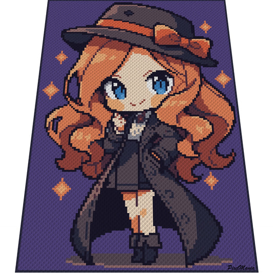 LITTLE DETECTIVE GIRL, Grafik für C2C, mini c2c Häkeldecke