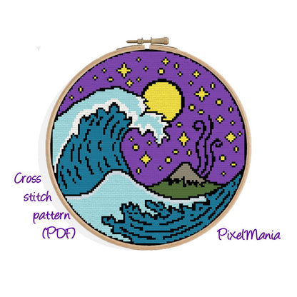 The perfect wave - modern CROSS STITCH PATTERN - nature picture, sea picture