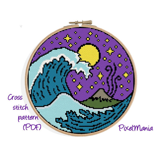 The perfect wave - modern CROSS STITCH PATTERN - nature picture, sea picture