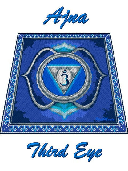AJNA CHAKRA - drittes Auge -Grafik für C2C Häkeldecke Ecke zu Ecke, Häkelmuster mit geschriebener & Farb-Block Anleitung für Engelsdecke