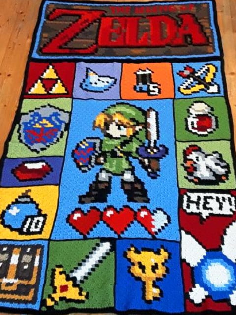 The Legend of Zelda inspirierte Decke, Häkelmuster, Grafik für C2C, Häkeldecke Ecke zu Ecke,  mit geschriebener Anleitung