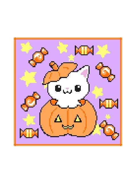 HalloWeeN CAT - Sc crochet pattern, chart for Sc, crochet blanket single crochet, tunisian, double crochet, sc & color block instructions