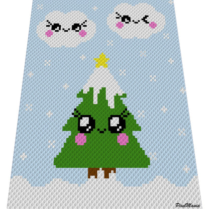 BAUM - Let it snow, Häkelmuster, Grafik für C2C, Häkeldecke Ecke zu Ecke,  mit geschriebener & Farb-Block Anleitung