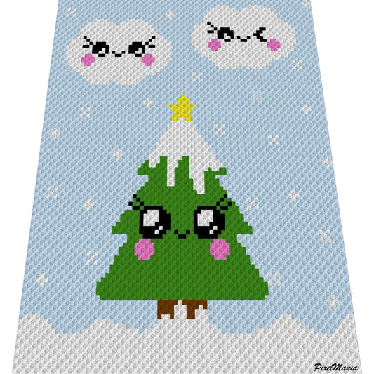 BAUM - Let it snow, Häkelmuster, Grafik für C2C, Häkeldecke Ecke zu Ecke,  mit geschriebener & Farb-Block Anleitung
