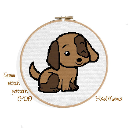 Hund - Puppy modernes KREUZSTICH MUSTER - Tierbild, Hundestickbild, Welpe