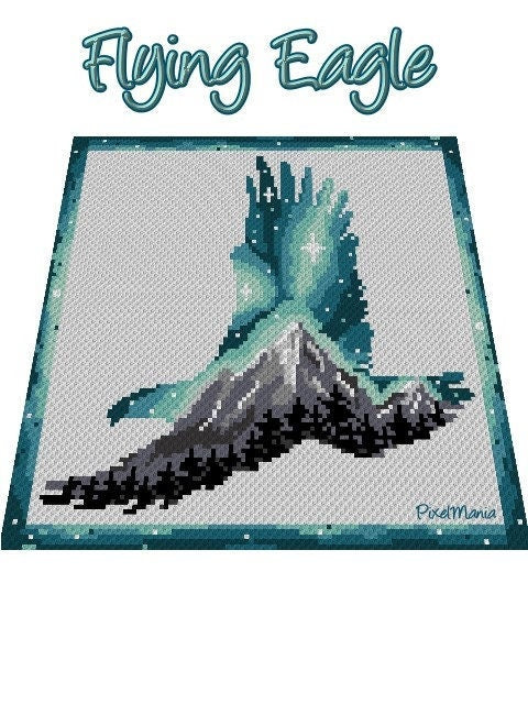 ADLER SILHOUETTE, Grafik für C2C, Häkeldecke Ecke zu Ecke,  mit geschriebener & Farb-Block Anleitung