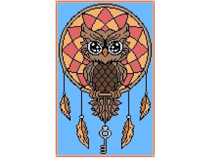 OWL - DREAM CATCHER - Sc crochet pattern, graphic for Sc, crochet blanket single crochet, tunisian, double crochet, sc & color block instructions