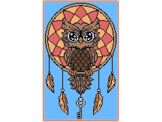 OWL - DREAM CATCHER - Sc crochet pattern, graphic for Sc, crochet blanket single crochet, tunisian, double crochet, sc & color block instructions