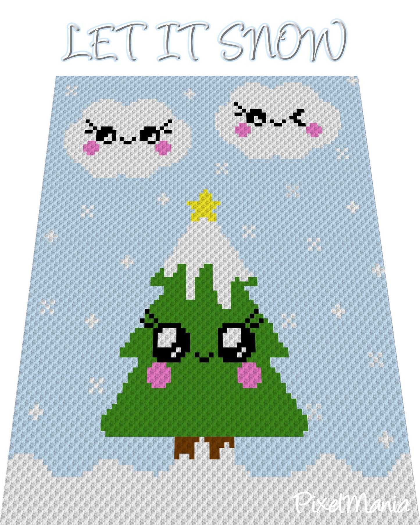 BAUM - Let it snow, Häkelmuster, Grafik für C2C, Häkeldecke Ecke zu Ecke,  mit geschriebener & Farb-Block Anleitung