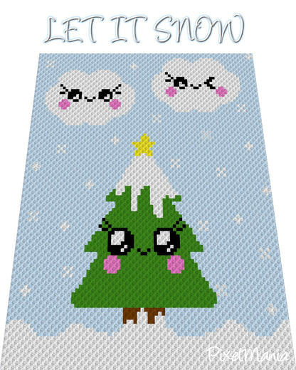 BAUM - Let it snow, Häkelmuster, Grafik für C2C, Häkeldecke Ecke zu Ecke,  mit geschriebener & Farb-Block Anleitung