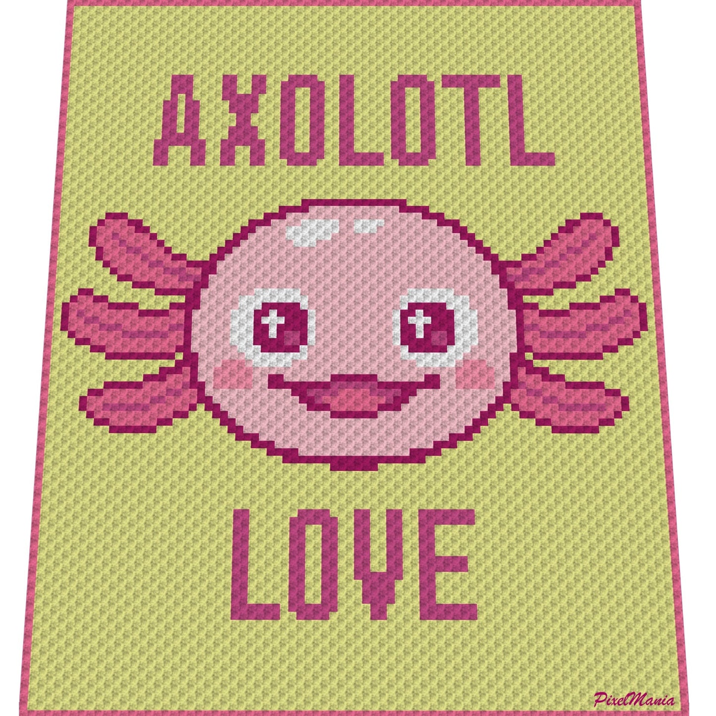AXOLOTL LOVE, Häkelmuster, Grafik für C2C, Häkeldecke Ecke zu Ecke,  mit geschriebener & Farb-Block Anleitung